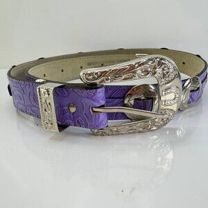 Purple Western Style Leather Belt – Decorative Silver Buckle